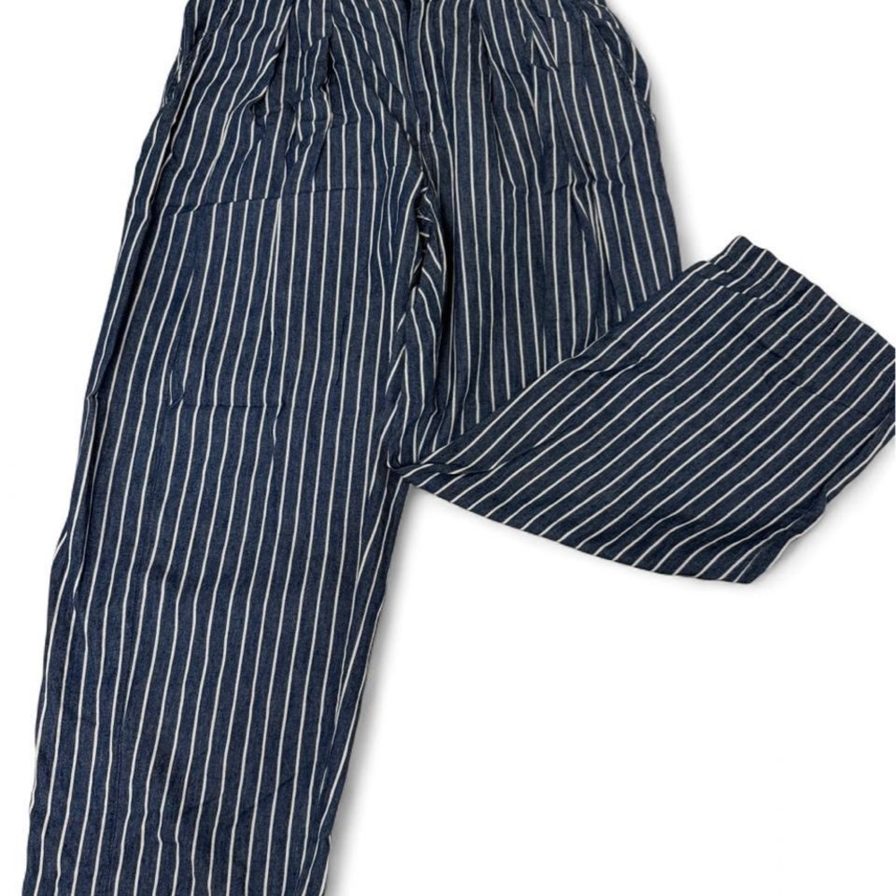 Navy Pinstripe Wide Leg Pants
